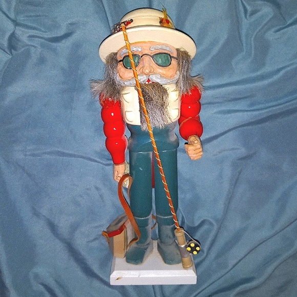 BRN Holiday Vintage 2 Grandpa Fisherman Wooden Nutcracker Must See